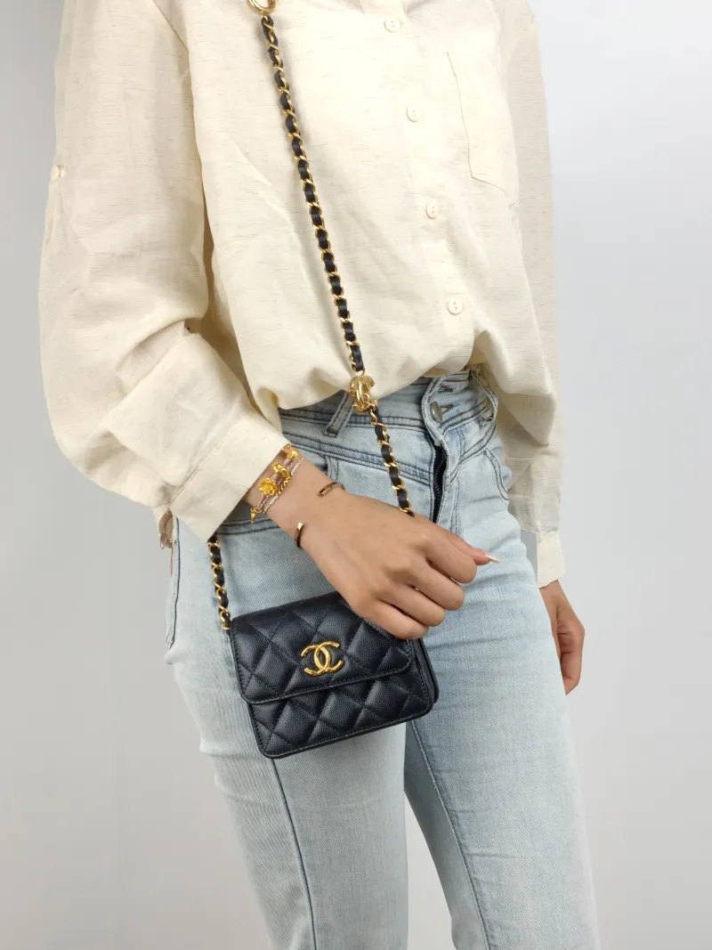 Chanel Crossbody Bag C logo woc Crossbody Bag Black Grained Calfskin One Size 13 × 5.5 × 10 cm — on-model view 2 of 2