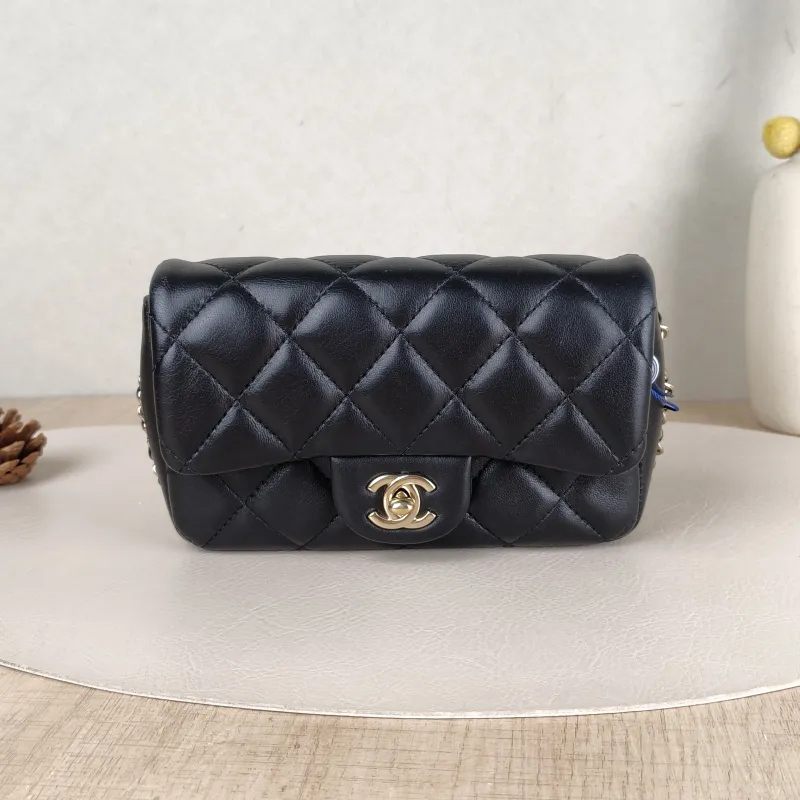 Chanel Crossbody Bagcf Pearl Crossbody Bag Black Lambskin One Size18 × 5 × 11 cm