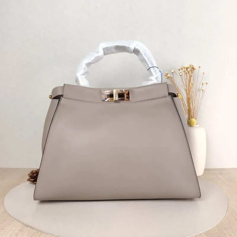 FENDI Top Handle Bag Peekaboo IS ee U Grey Calfskin Medium 33.5 × 13 × 25.5 cm — cover view 4 of 5
