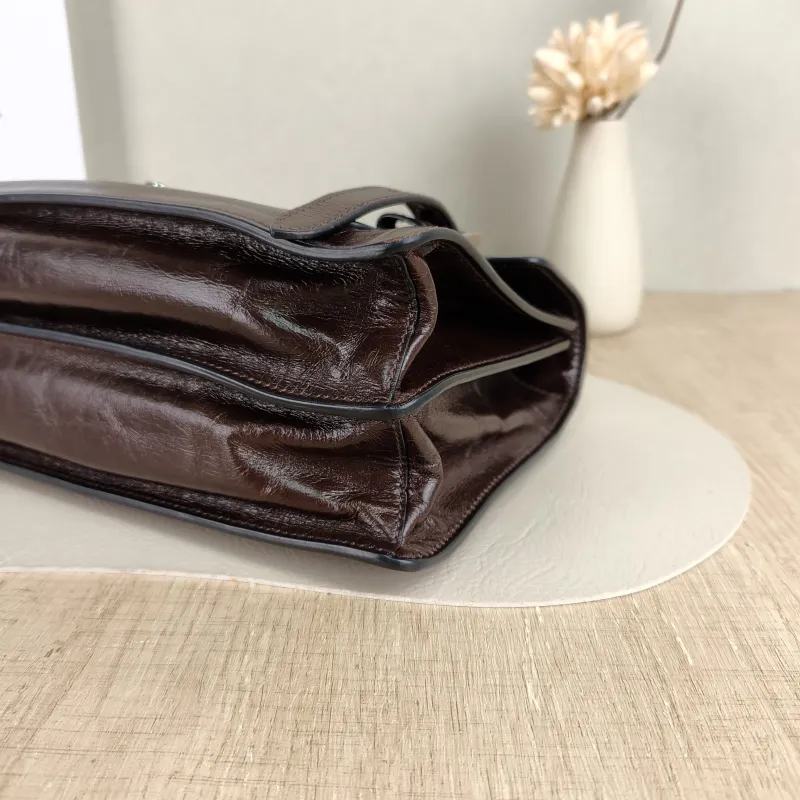 PRADA Top Handle Bag Tote Bag Brown Waxed Leather One Size 31.5 × 11 × 17 cm — detail view 6 of 13