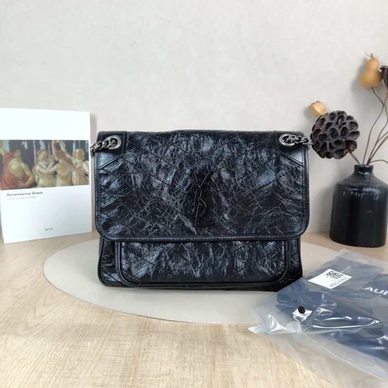 SAINT LAURENT Crossbody Bag Niki D Waxed Leather Calfskin Medium 28 × 8.5 × 20 cm — cover view 4 of 6