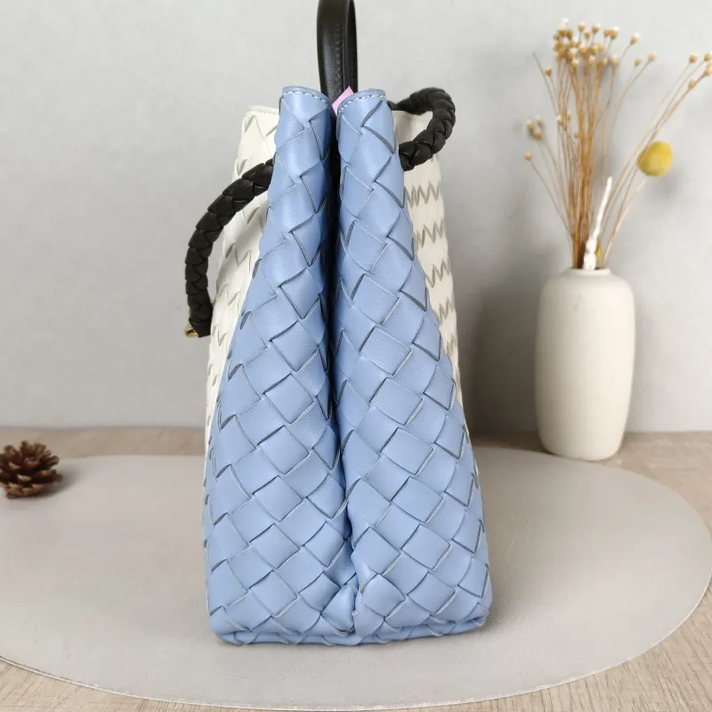 Bottega Veneta Top Handle Bag Woven Top Handle Bag Blue White Calfskin 30 × 12 × 24 cm — detail view 1 of 12