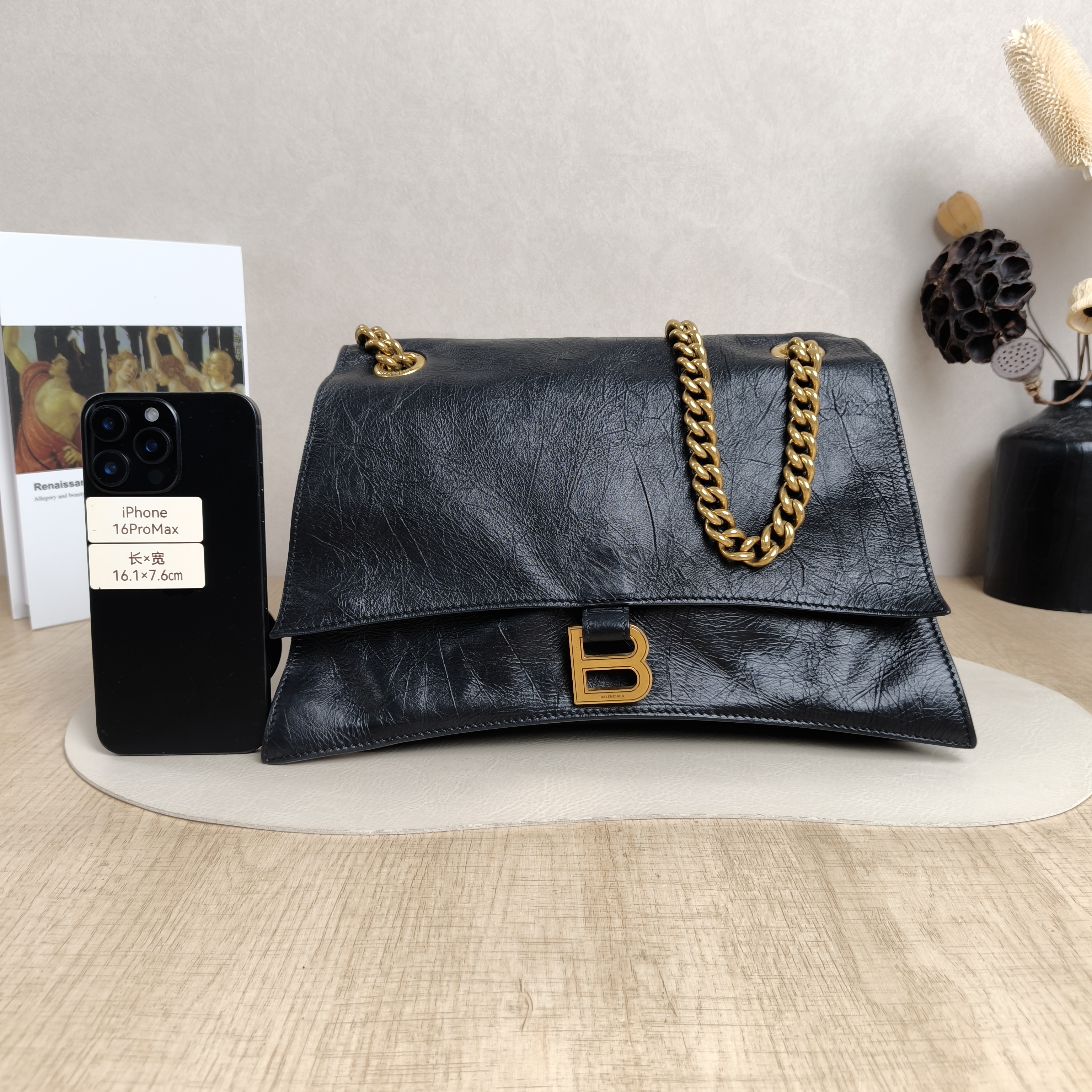 BALENCIAGA Shoulder Bag CRUSH Chain Bag Black CC alfskin Medium30 × 13 × 20 cm — cover view 2 of 5