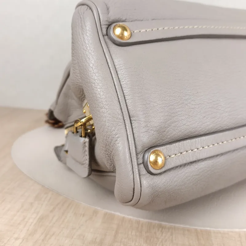 PRADA Top Handle Bag Tote Bag Grey Calfskin 27.5 × 13 × 21 cm — detail view 6 of 14