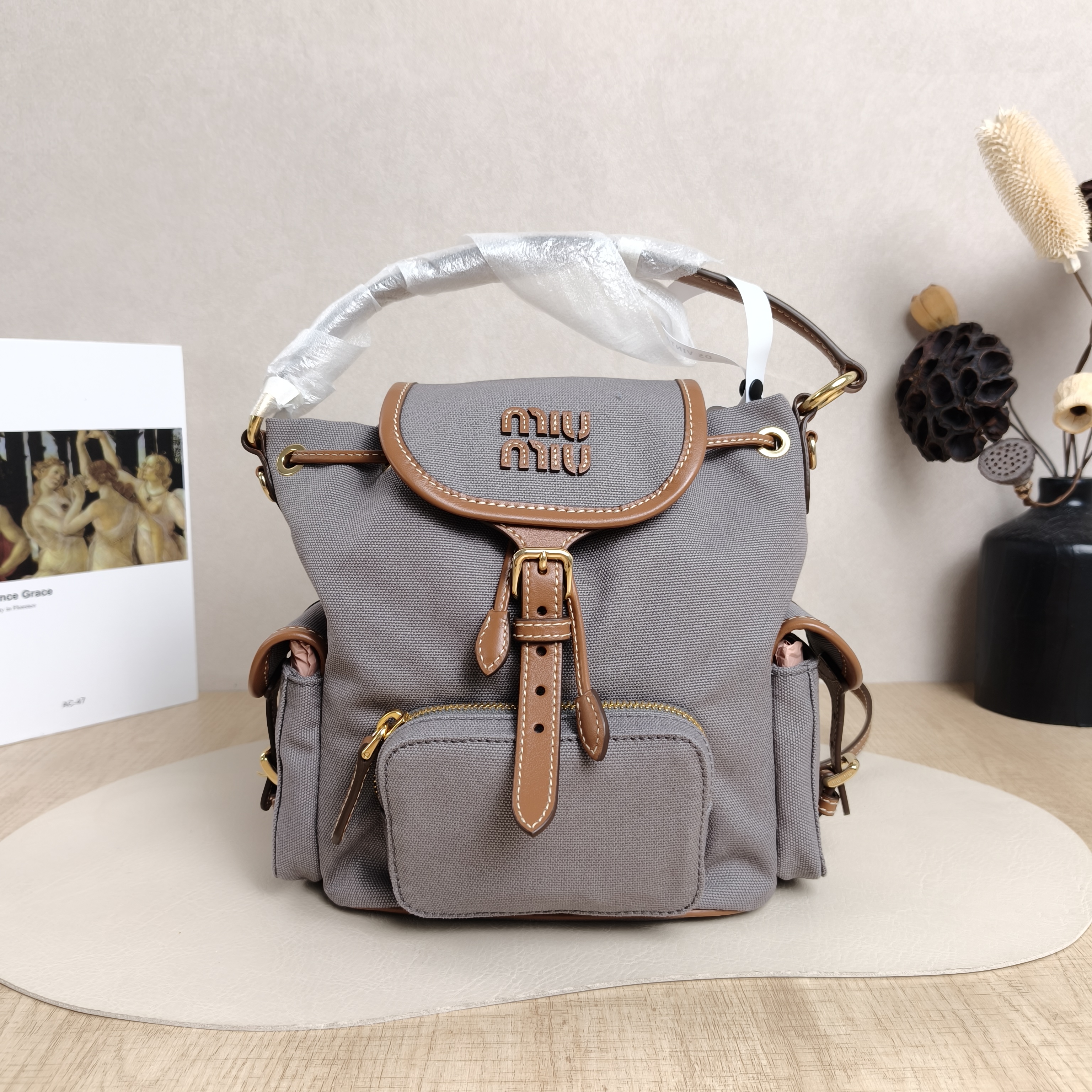 Miumiu Backpack Backpack Grey Canvas18 × 12 × 21 cm