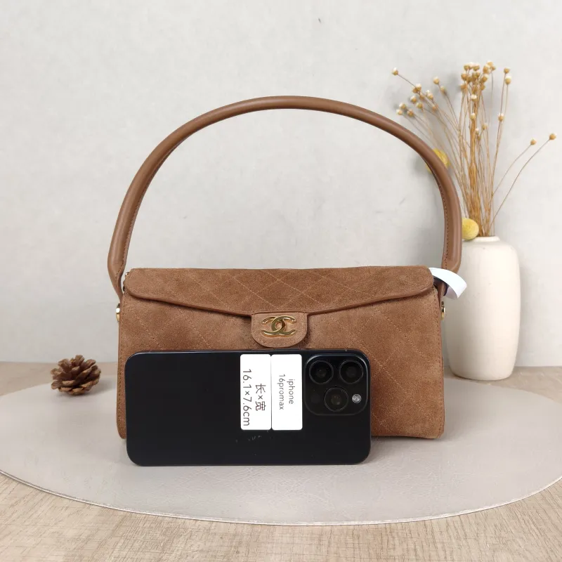 Chanel Shoulder Bag Baguette Bag Brown Suede One Size 23 × 11 × 11 cm — cover view 2 of 5