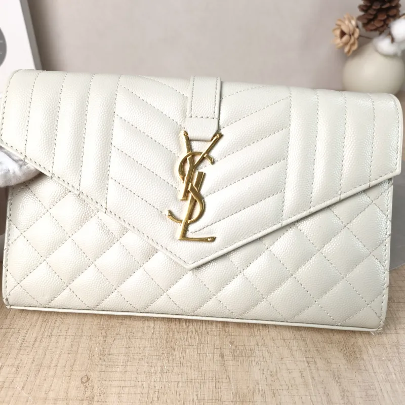 SAINT LAURENT Crossbody Bag ENVELOPE White Calfskin Small21 × 6 × 13 cm — detail view 6 of 13