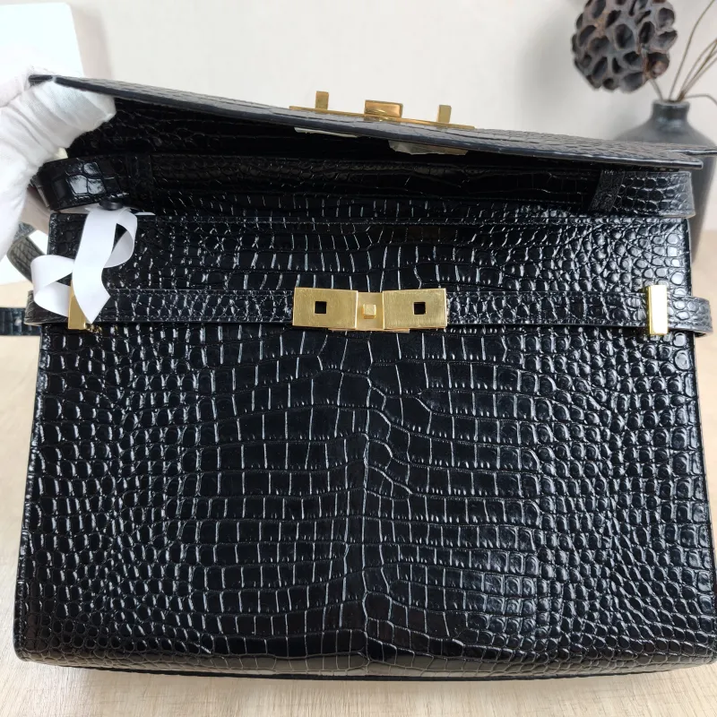 SAINT LAURENT Shoulder Bag MANHATTAN Black Embossed Calfskin Medium 29 × 7.5 × 20 cm — detail view 7 of 13