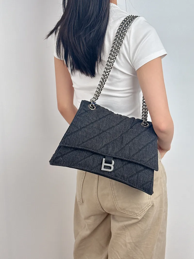 BALENCIAGA Shoulder Bag CRUSH Chain Bag Grey Medium 30 × 13 × 20 cm — on-model view 2 of 2