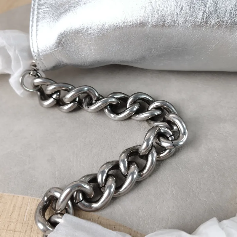 BALENCIAGA Crossbody Bagsoft bb Crossbody Bag Silver Calfskin 23.5 × 3 × 13.5 cm — detail view 5 of 13