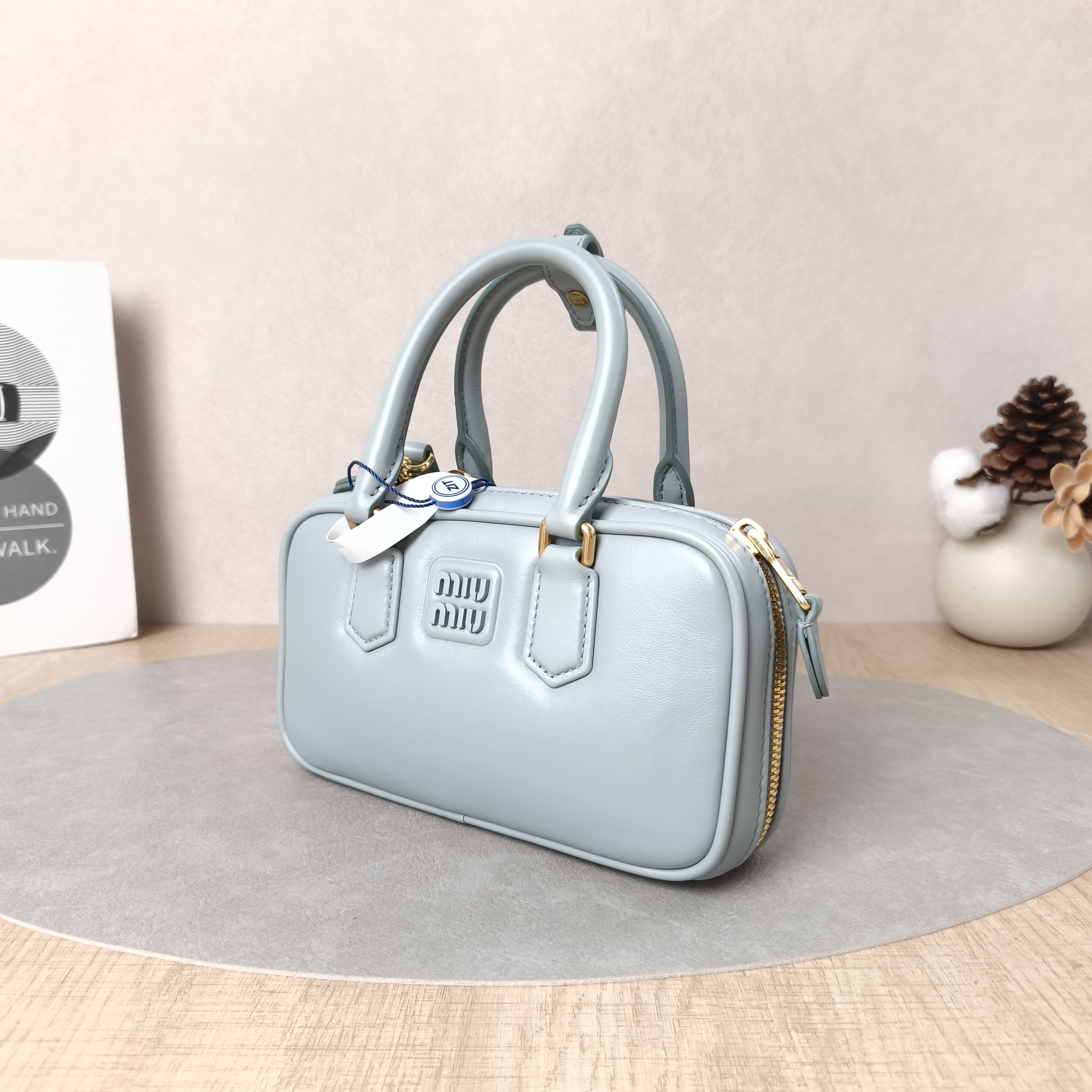 Miumiu Top Handle Bag Arcadie Collection Bowling Bag Blue Calfskinmini19 × 5 × 10 cm — cover view 2 of 6