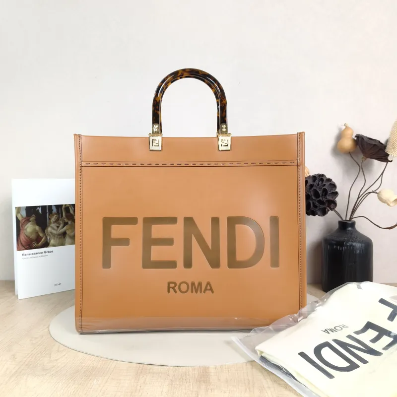 FENDI Top Handle Bag Sunshine Shopping Tote Caramel Calfskin Medium 35 × 17 × 31 cm — cover view 2 of 6