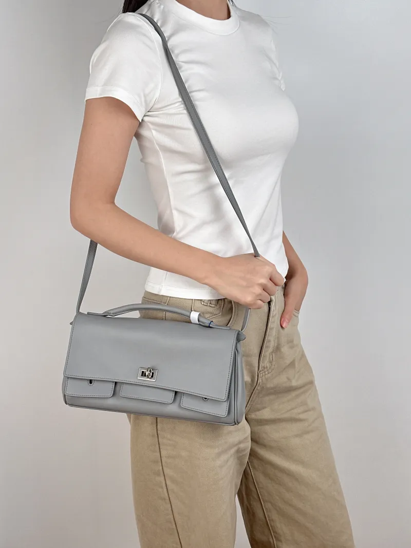 BALENCIAGA Crossbody Bag bel air Top Handle Crossbody Bag Grey Calfskin 27 × 5 × 14 cm — on-model view 1 of 3
