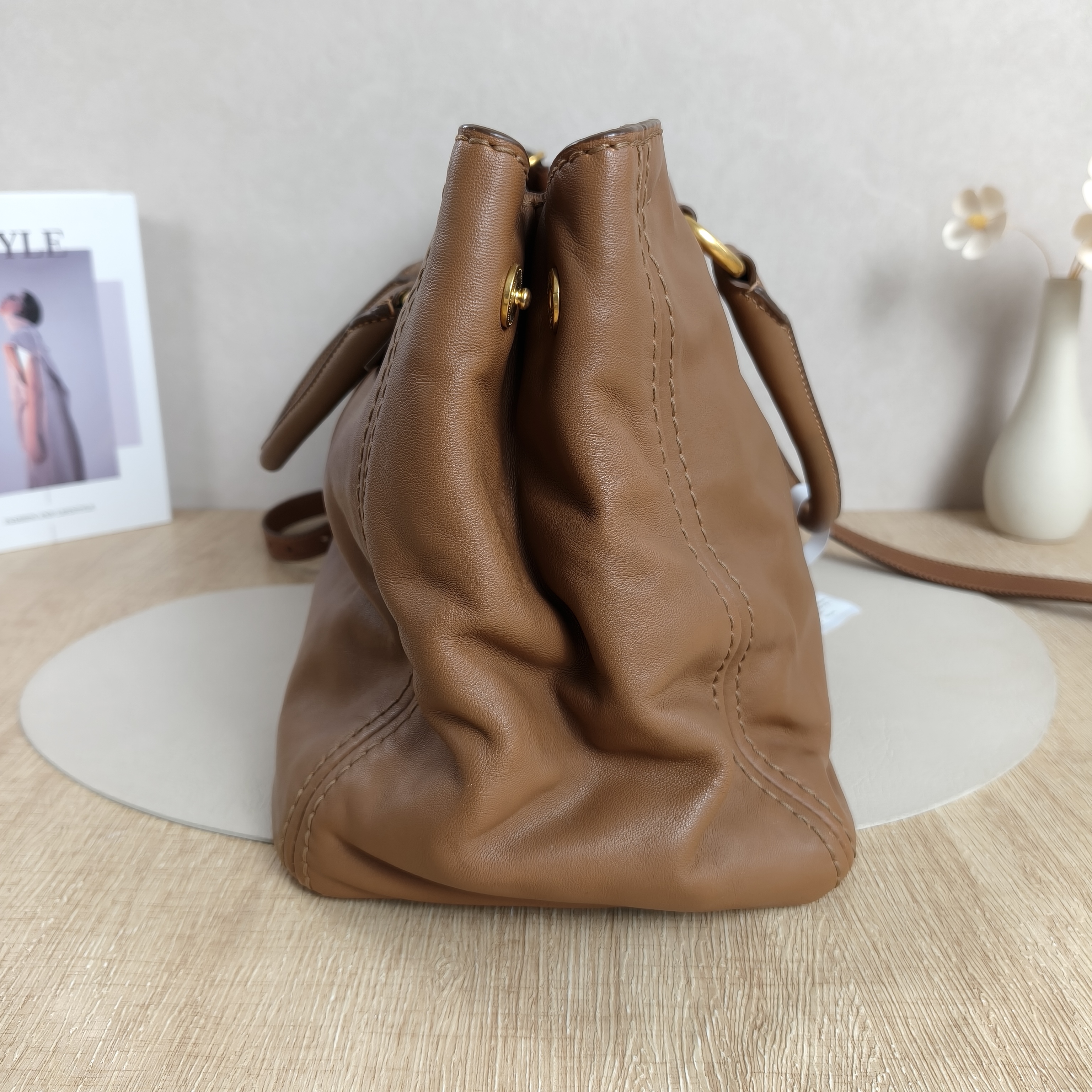 PRADA Top Handle Bag Tote Bag Brown Calfskin One Size38 × 20 × 25 cm — cover view 6 of 10