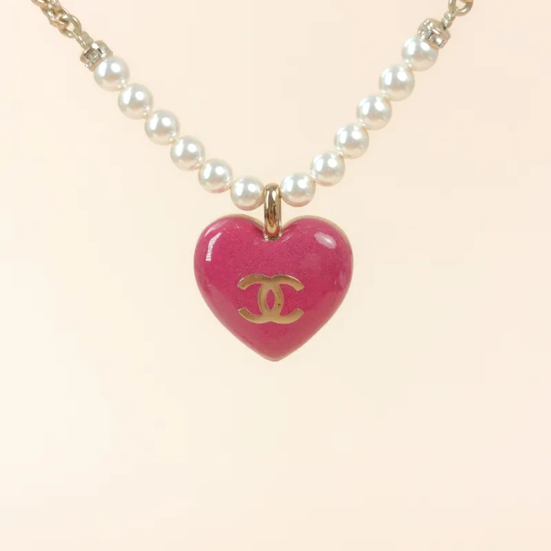 Chanel Necklace Necklace Pink Pearl One Size37cm