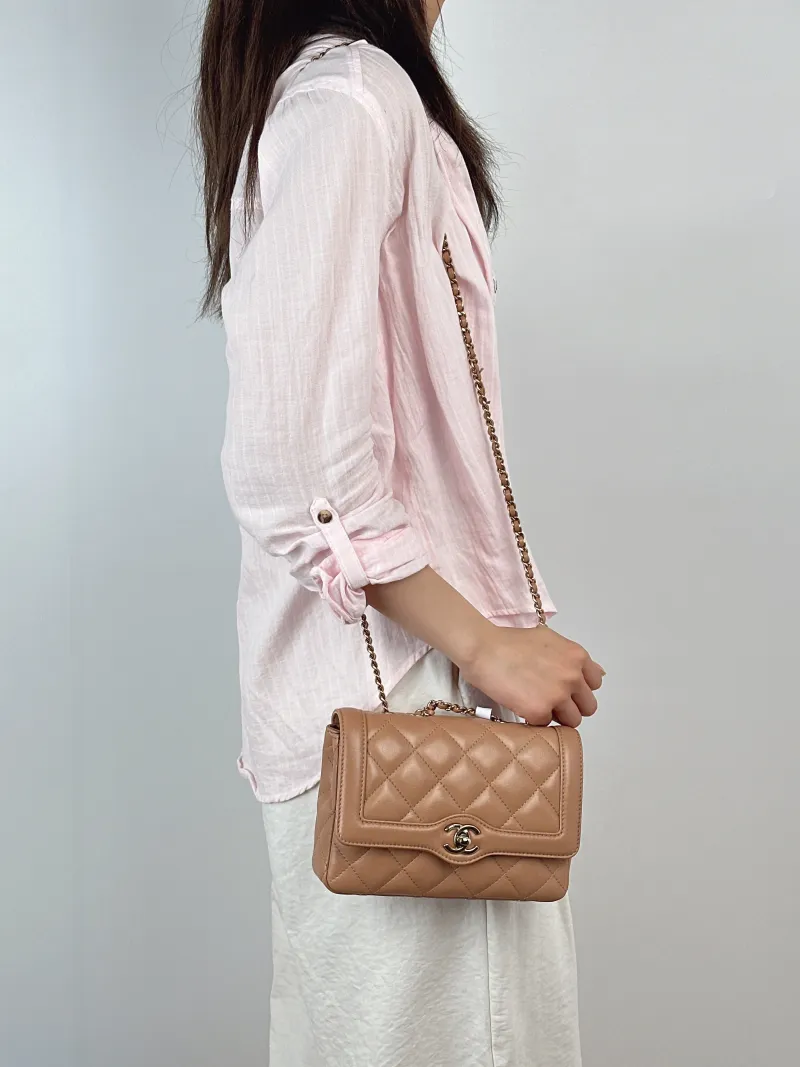 Chanel Crossbody Bag Crossbody Bag Taupe Calfskin One Size20 × 3.5 × 14 cm — on-model view 3 of 3