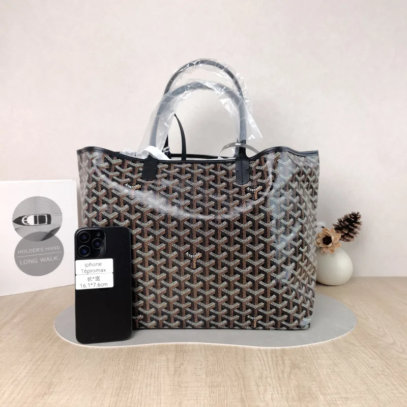GOYARD Shoulder Bag SAINT LOUIS Shopping Tote Black ine Canvas Small 34 × 15 × 28 cm — cover view 2 of 6