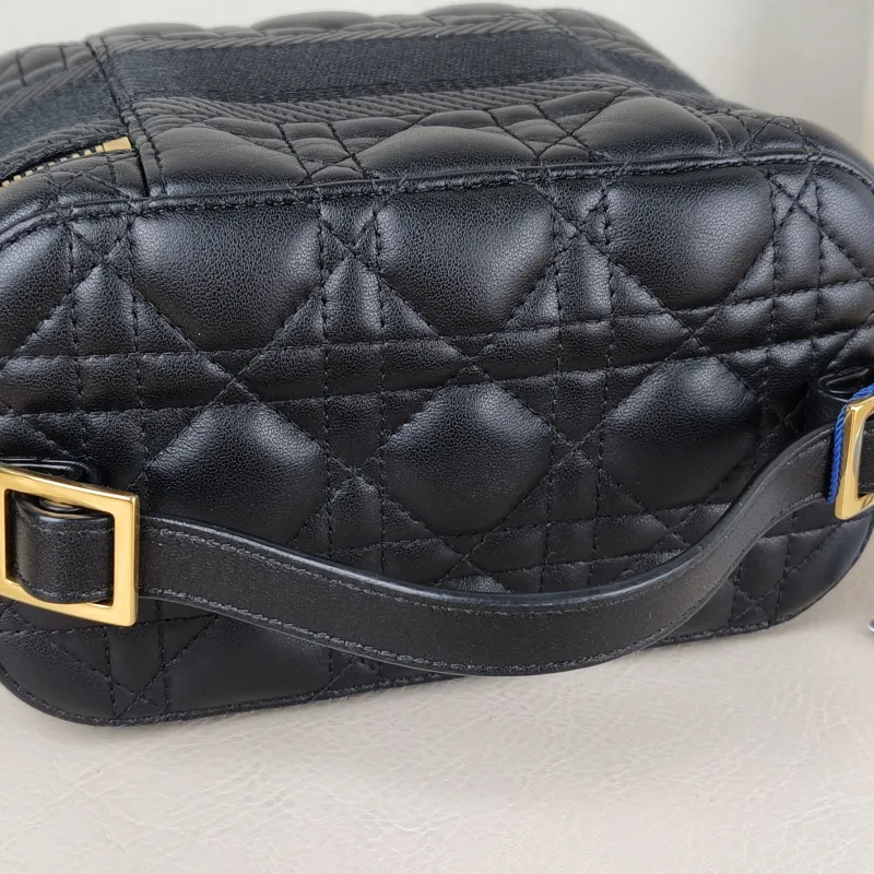 DIOR Top Handle Bag Travel Vanity Cosmetic Bag Black Lambskin Canvas 18.5 × 10 × 14 cm — detail view 2 of 11
