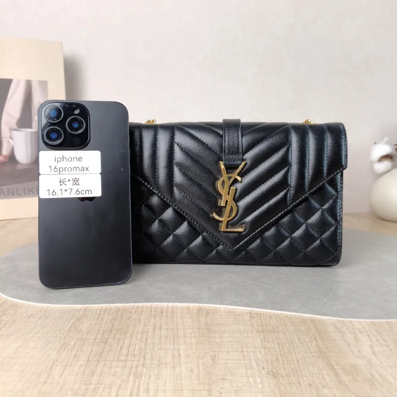 SAINT LAURENT Crossbody Bag ENVELOPE Black Grained Calfskin Small 21 × 6 × 13 cm Conditioned — cover view 5 of 6
