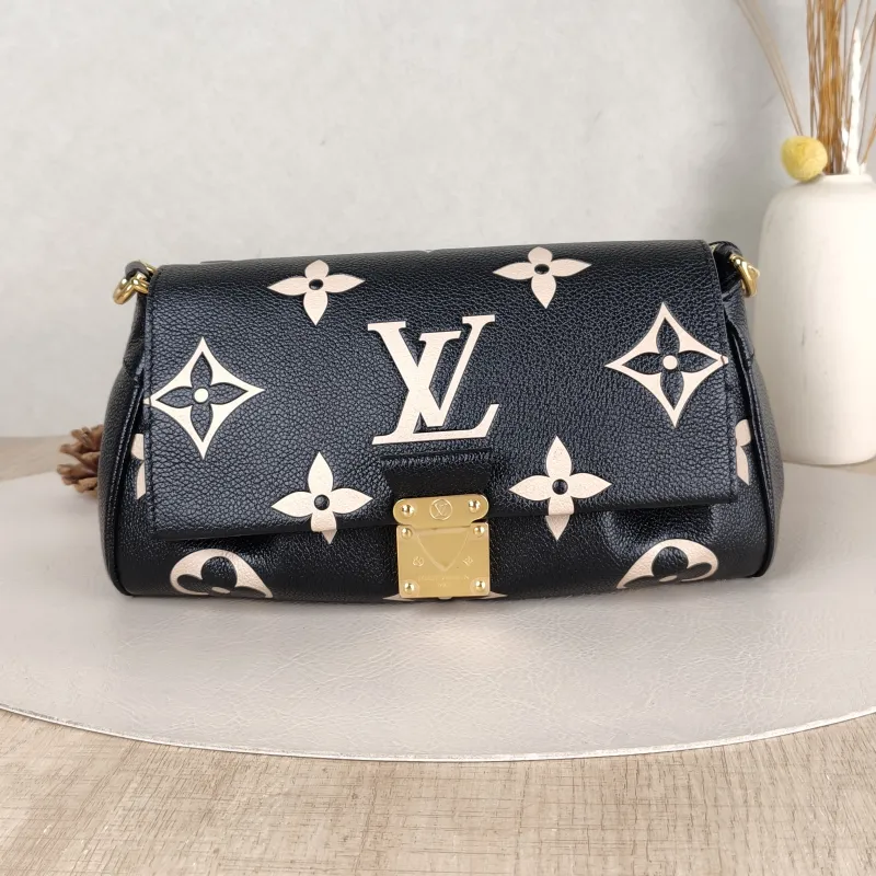 Louis Vuitton Crossbody Bag Favorite Black · White Empreinte Embossed Calfskin Monogram Medium24 × 9 × 14 cm