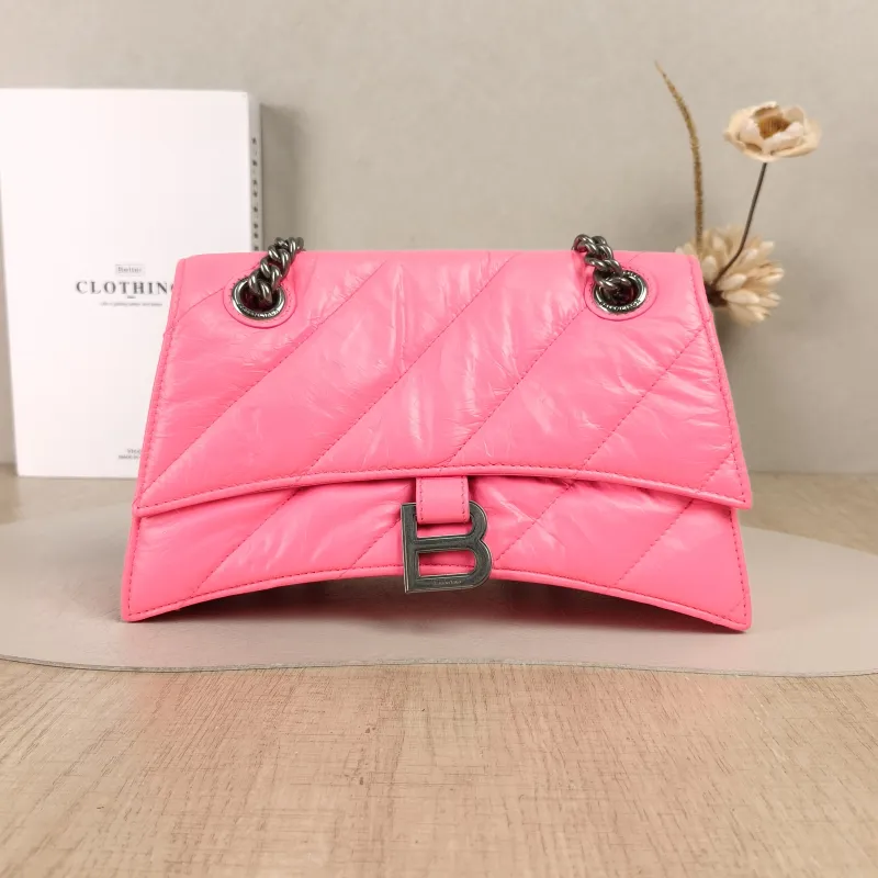 BALENCIAGA Shoulder Bag CRUSH Chain Bag Neon Pink Calfskin Small25 × 8 × 15 cm