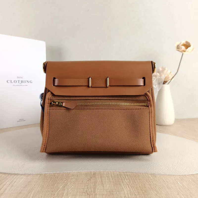 Hermès Crossbody Bag Herbag Zip 20 37 Brown Calfskin，Canvas Mini 20.5 × 7 × 16.5 cm G — cover view 6 of 6