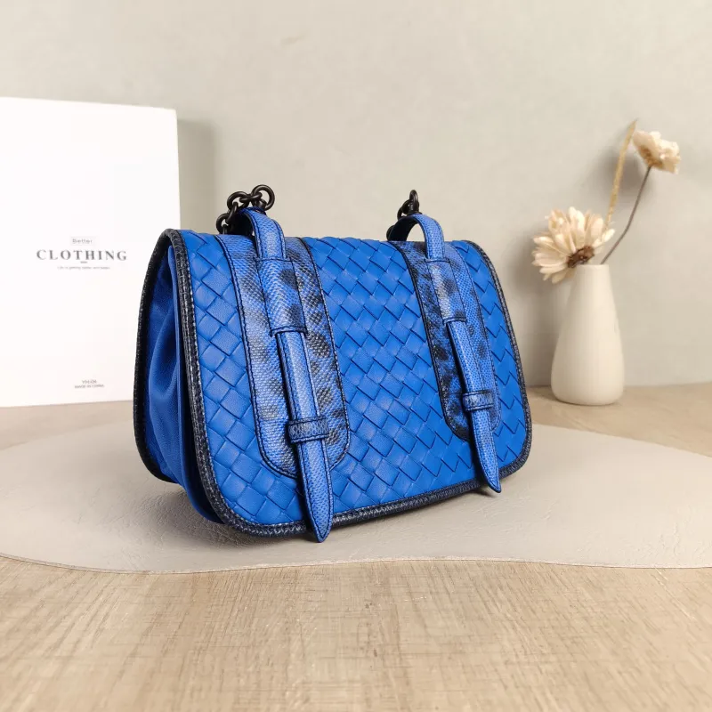 Bottega Veneta Shoulder Bag Woven Messenger Bag Blue Lambskin One Size22 × 7 × 16 cm — cover view 5 of 5