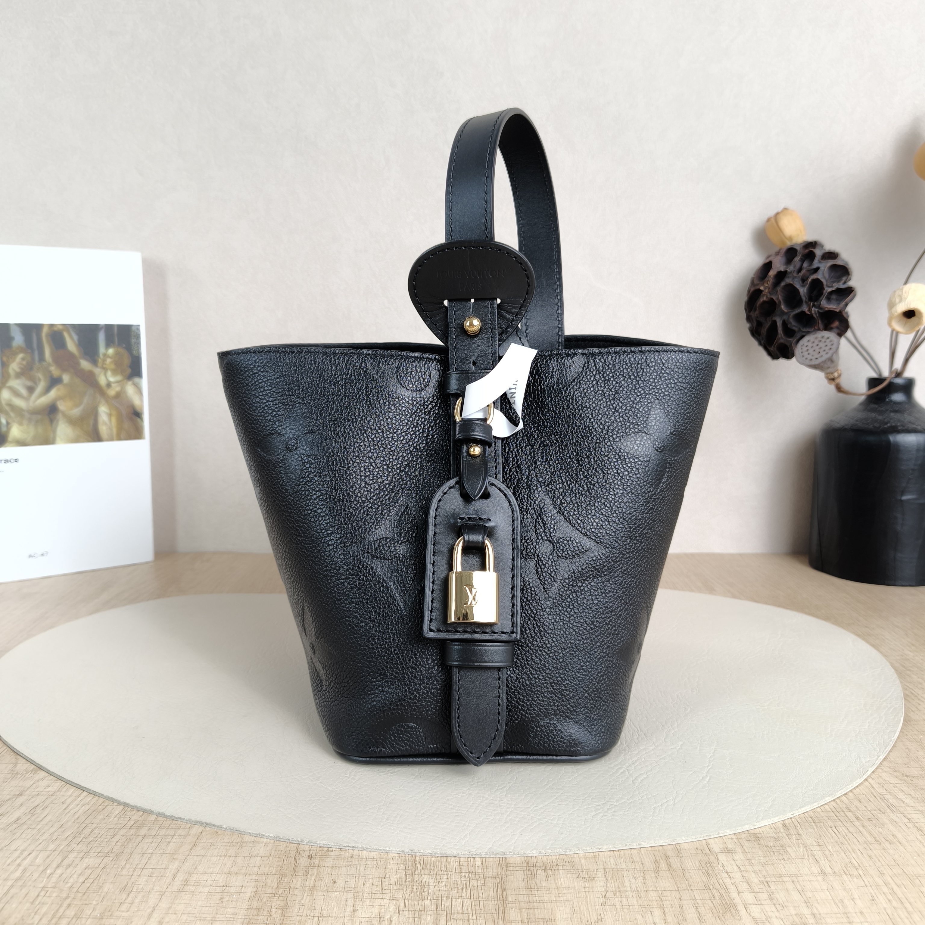 Louis Vuitton Top Handle Bag ALL IN BB Black Monogram Empreinte Embossed Calfskin BB18 × 12 × 16 cm