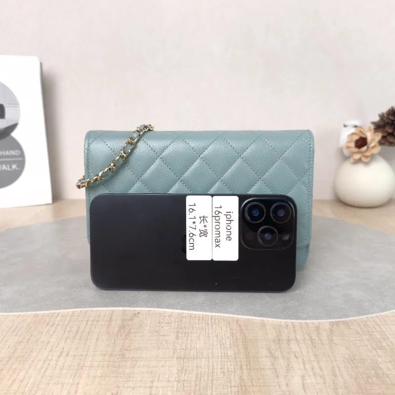 Chanel Crossbody Bag Classic Flap WOC CF WOCWOC Bag Green Grained Calfskin 19.2 × 3.5 × 12.3 cm — cover view 4 of 5