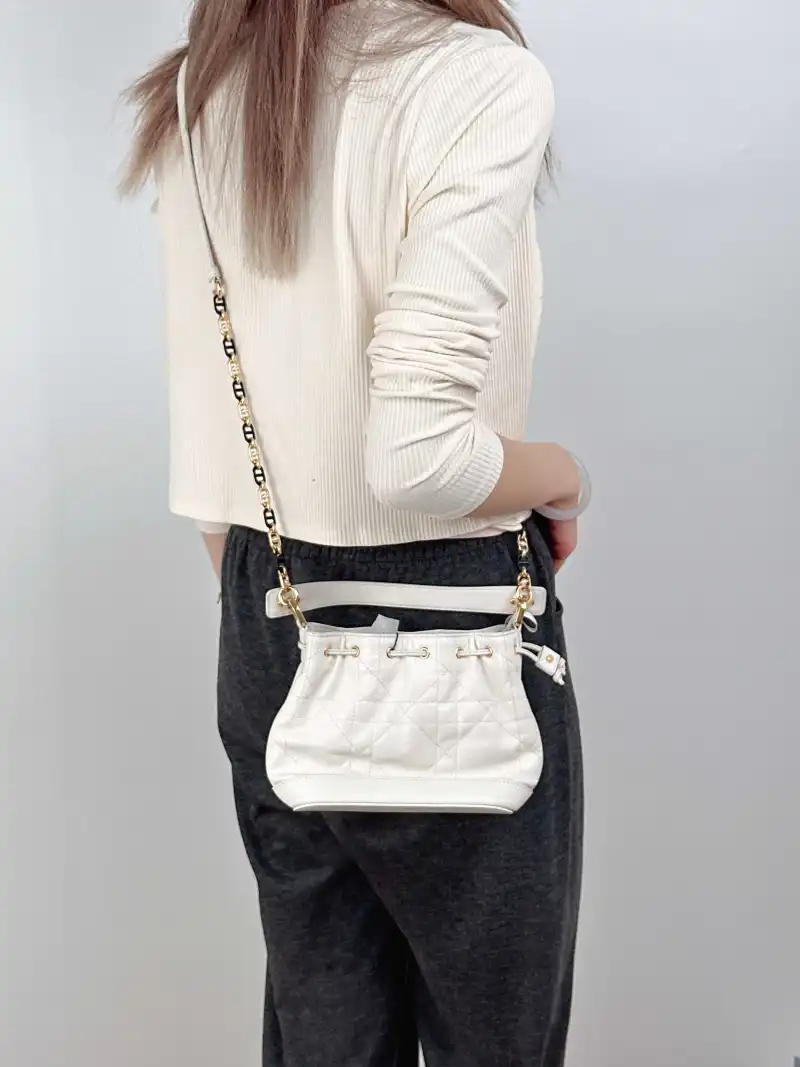DIOR Crossbody Bag Jolie Bucket Bucket Bag White Lambskin One Size17 × 10.5 × 16 cm — on-model view 1 of 3