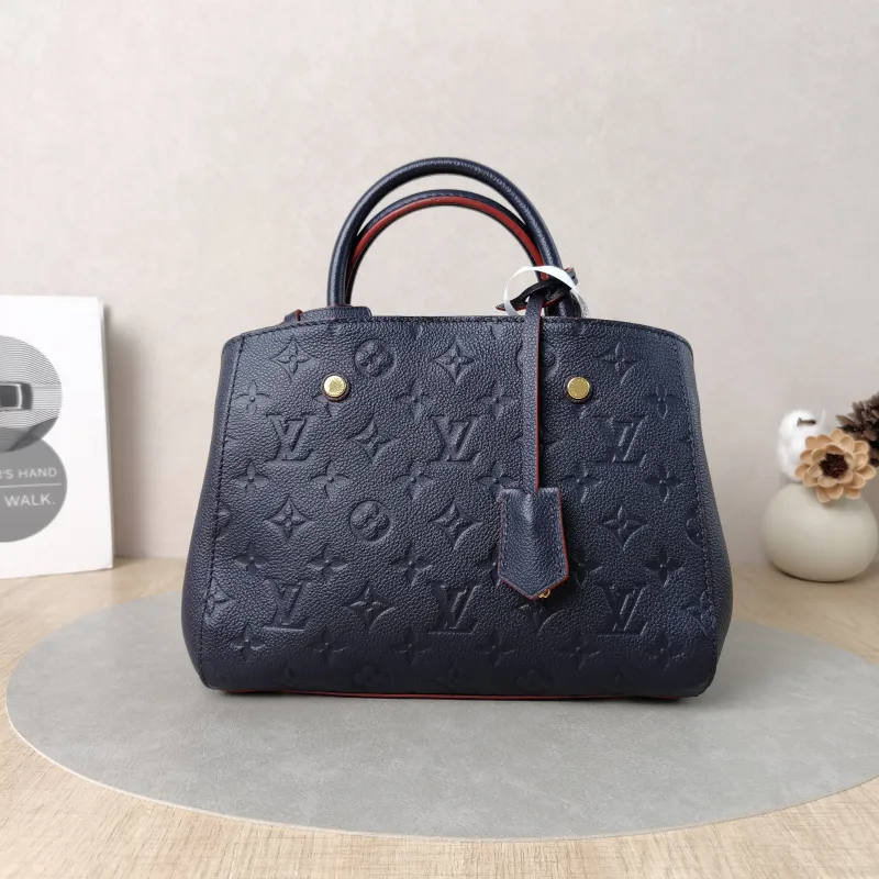Louis Vuitton Top Handle Bag Montaigne Blue Calfskin 25 × 10 × 20 cm