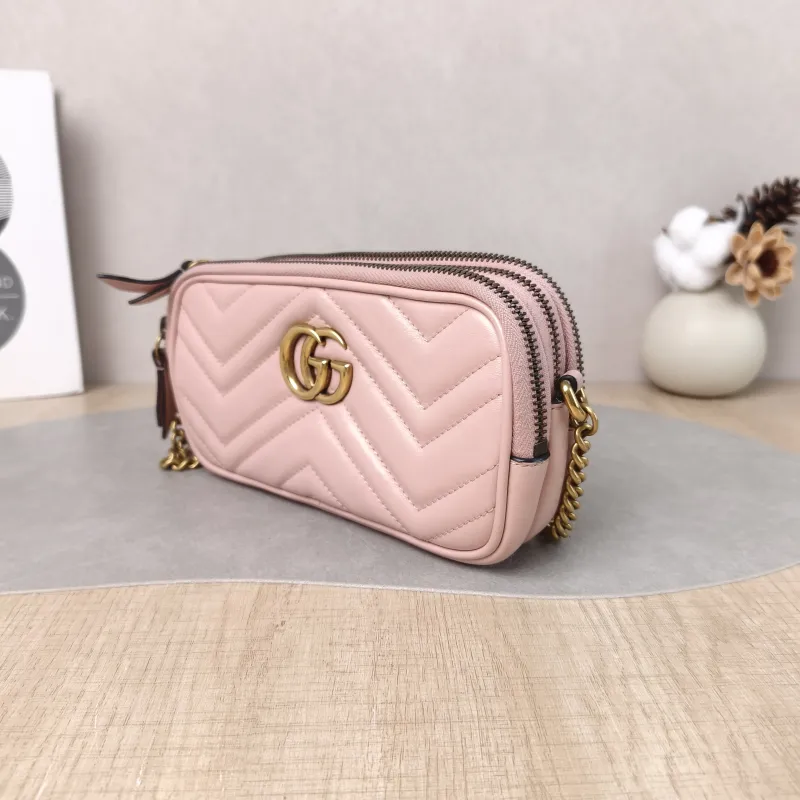 GUCCI Crossbody Bag GG Marmont Marmont Camera Bag Pink Calfskin One Size 19 × 5 × 10 cm — cover view 3 of 5