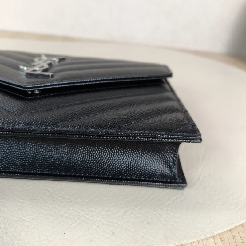 SAINT LAURENT Crossbody Bag CASSANDRE ENVELOPE Black Calfskin One Size 19 × 3.5 × 12.5 cm — detail view 10 of 11