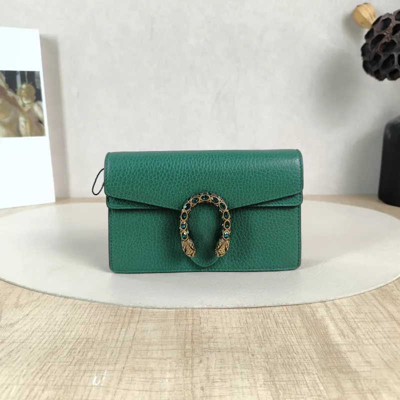 GUCCI Crossbody Bag Dionysus Green Calfskin Mini 16.5 × 4.5 × 10 cm