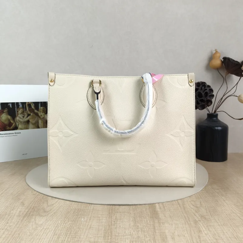 Louis Vuitton Shoulder Bag Onthego Medium White Empreinte Embossed Calfskin Medium 35 × 14 × 27 cm