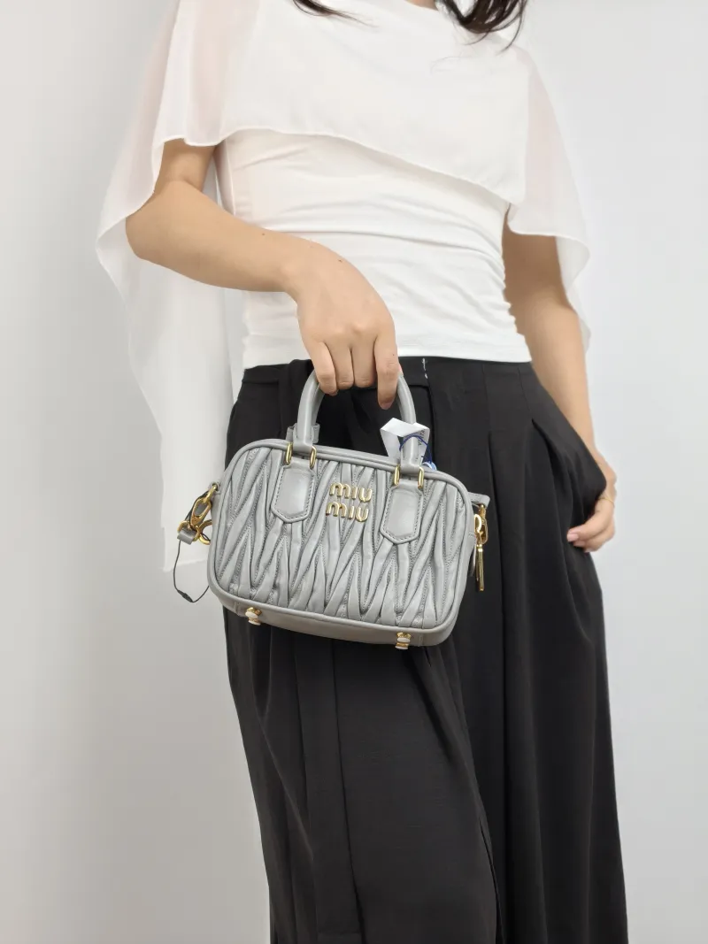 Miumiu Top Handle Bag Arcadie MatelasséCollection Edition Grey Lambskin Small 19 × 6 × 13 cm — on-model view 2 of 2