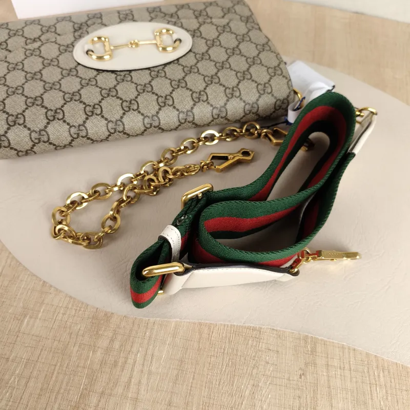 GUCCI Crossbody Bag Horsebit 1955 Two Straps woc Monogram PVC 26 × 3.2 × 16.5 cm — detail view 7 of 10