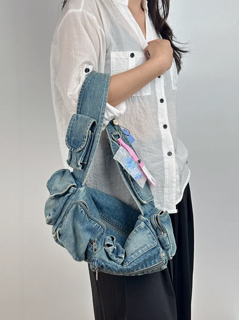 BALENCIAGA Shoulder Bag Superbusy Shoulder Bag Blue Small 37 × 12 × 13 cm — on-model view 1 of 2