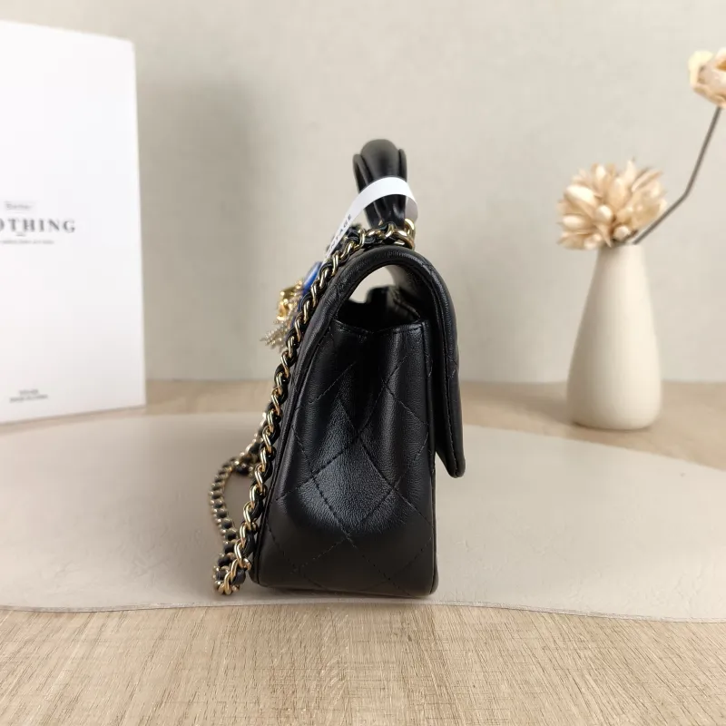 Chanel Crossbody Bag cf mini Black Lambskin mini20 × 6 × 12 cm Conditioned — detail view 8 of 13