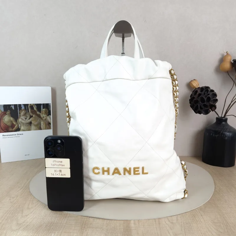 Chanel Backpack 22Bag Backpack White Gold Calfskin Small 29 × 8 × 34 cm — cover view 3 of 5