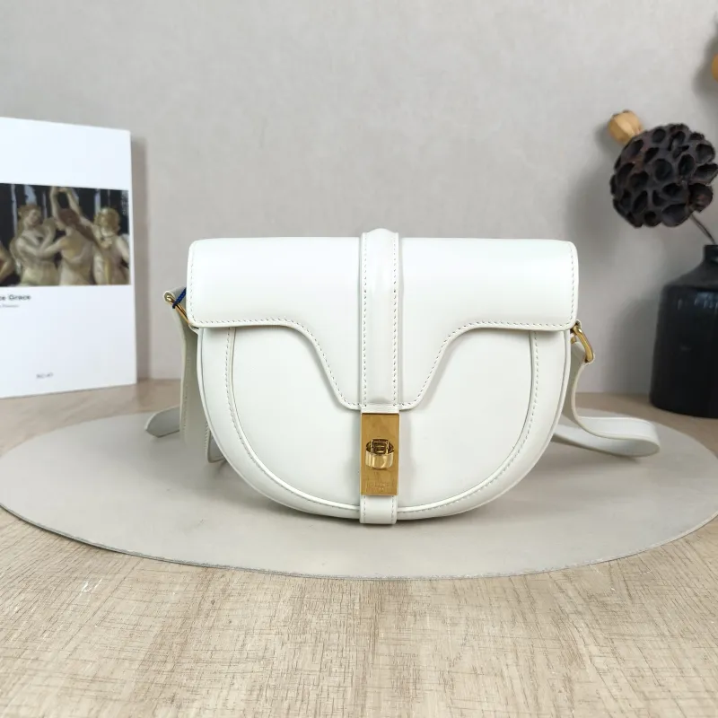 CELINE Crossbody Bag Besace 16 White Calfskin Small 19 × 6 × 17 cm