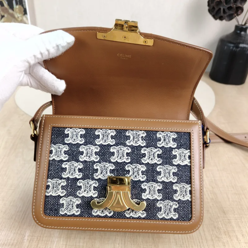 CELINE Crossbody Bag Teen Triomphe Blue Brown Small 18.5 × 6 × 14 cm — detail view 5 of 13