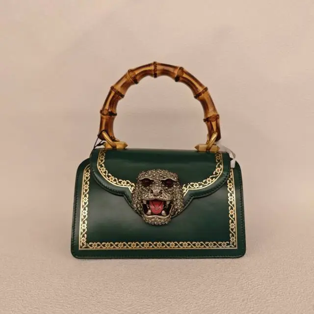 GUCCI Crossbody Bag Top Handle Crossbody Bag Green Calfskin 19 × 10 × 12 cm