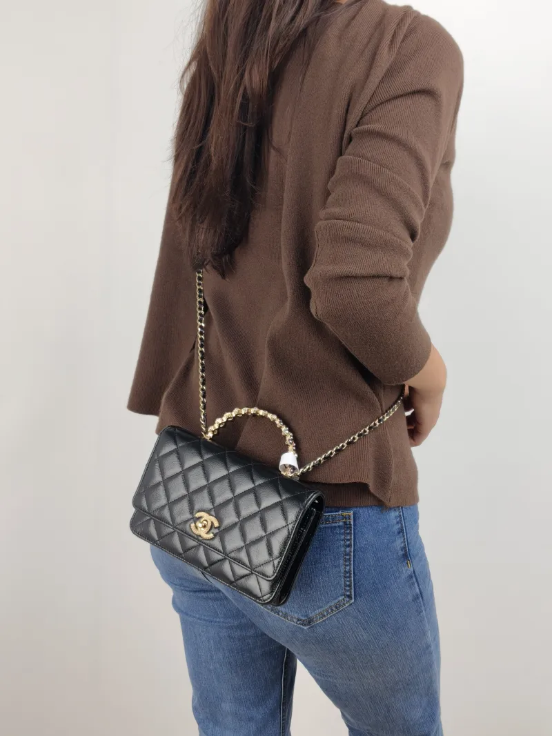 Chanel Crossbody Bag Pearl Black Lambskin 19 × 3.5 × 12 cm — on-model view 2 of 2