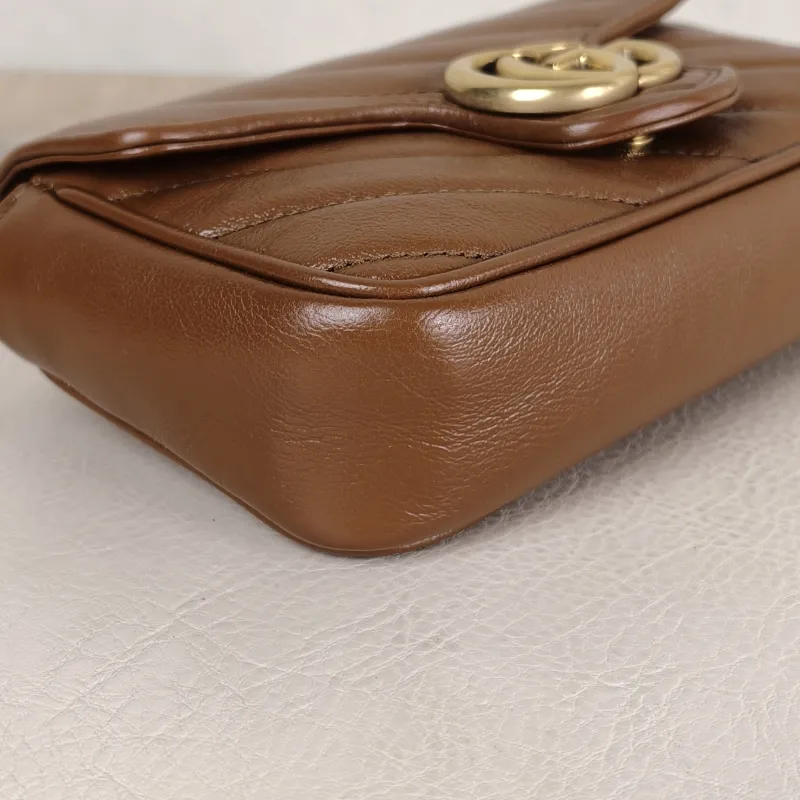GUCCI Crossbody Bag GG Marmont Mini Marmont Mini Caramel Calfskin Mini 16.5 × 4.5 × 9.5 cm — detail view 4 of 12