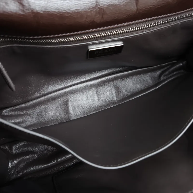 PRADA Top Handle Bag Tote Bag Brown Waxed Leather One Size 31.5 × 11 × 17 cm — detail view 4 of 13