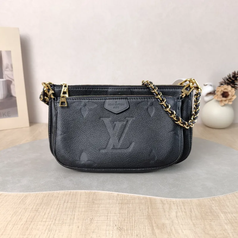 Louis Vuitton Crossbody Bag Multi Pochette Accessoires Black Calfskin Small 25 × 4.5 × 14.5 cm