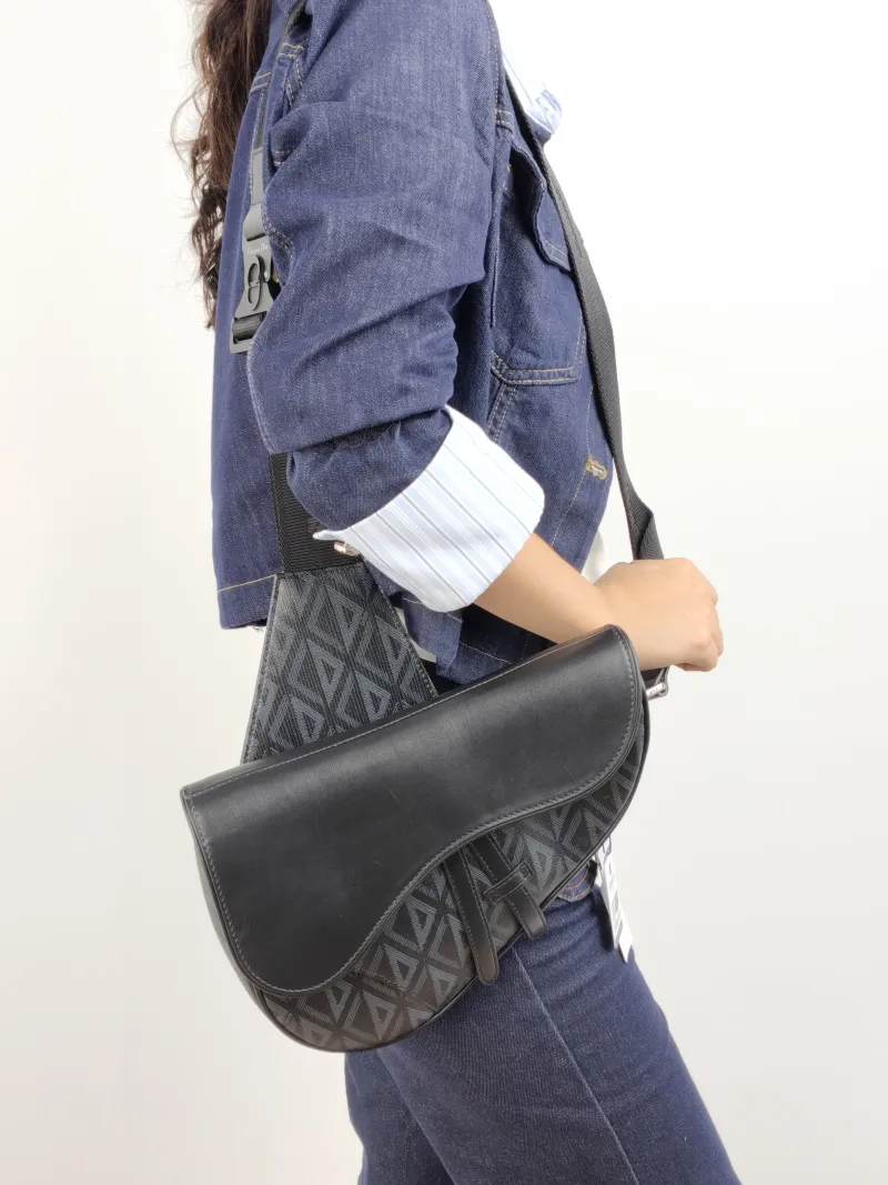 DIOR Crossbody Bag saddle Black PVC · Calfskin One Size 26 × 4.5 × 19 cm — on-model view 2 of 2