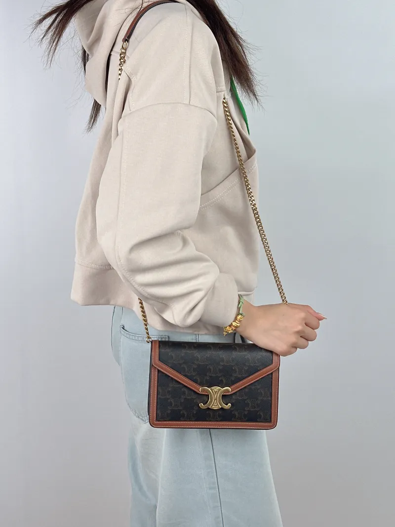 CELINE Crossbody Bag Triomphe woc Monogram PVC One Size 19.5 × 4 × 12 cm — on-model view 1 of 2