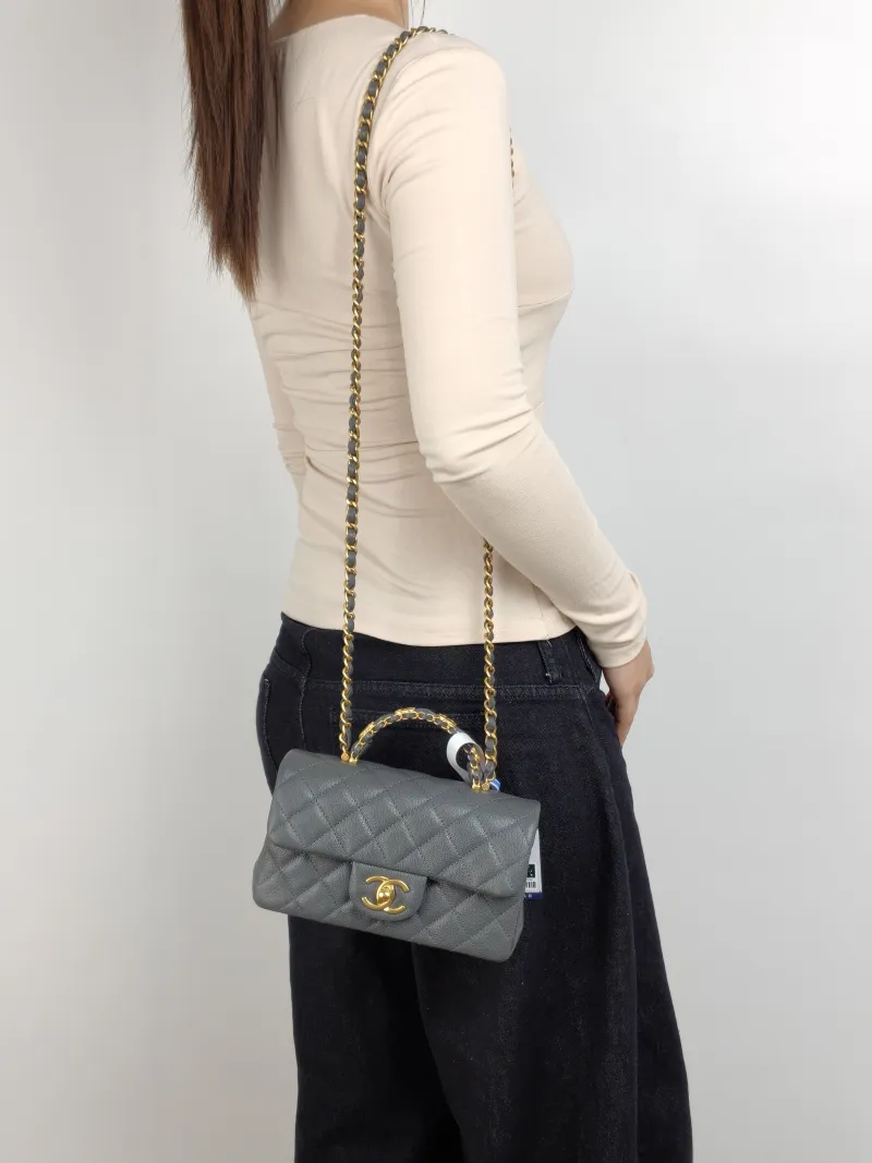 Chanel Crossbody Bag 25b mini Grey Grained Calfskin One Size 20 × 6 × 12 cm — on-model view 3 of 3